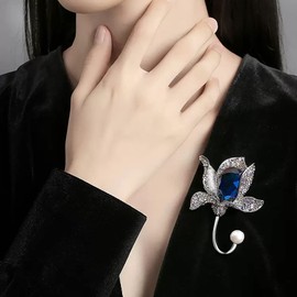 GROWSUNER Women's Fashion Crystal Rhinestone Brooch, Court Vintage Wedding Party Brooch - Blue Orchid