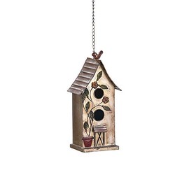 Jemeni 15" H Distressed Metal Birdhouses for Outdoors Hanging, Bird House Decorative for Outside Garden Yard, Double Hole with Floral Accents……