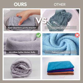 GEN'C BÉAUTY Microfiber Hair Towel Dry Hair Towel Wrap Quick Dry Hair Turban 2pcs (Grey+White)