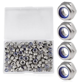 SPEEDWOX 100 PCS M6 x 1mm Nylon Insert Nuts Locknuts, Self-locking Nut 304 Stainless Steel, Hexagon Lock Nut with Storage Box for Lock Washers
