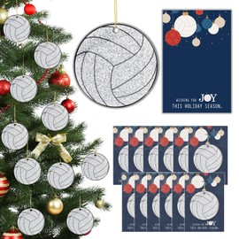 Roowest 24 Set Volleyball Christmas Ornaments Volleyball Gifts Bulk for Christmas Tree Glitter Acrylic Player Ornament with Cards Hanging Decoration for Xmas Coach Team Girl