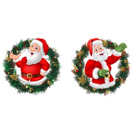 New Year Window Clings for Glass Windows Santa Claus Stickers Decoration for Christmas Party Christmas Window Wall Decarations Stickers Removable Christmas Wreath Sticker for Wall Window Door