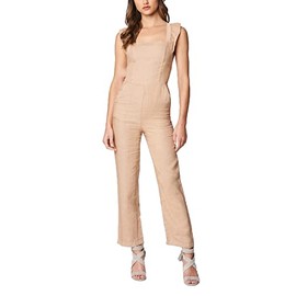 [BLANKNYC] Womens Luxury Clothing Linen Jumpsuit with Ruffle Straps, Comfortable & Fashionable, Going Steady, Large