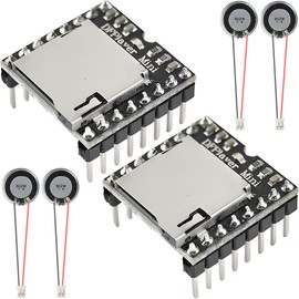JYUDAUFU DFPlayer Mini MP3 Player Module DIY 24-bit DAC Output Direct Connection to Speakers Support TF Card/U Disk/NOR Flash, IO/Serial Port/AD Keypad Control Mode for Arduino with 4 Speakers (2Pcs)