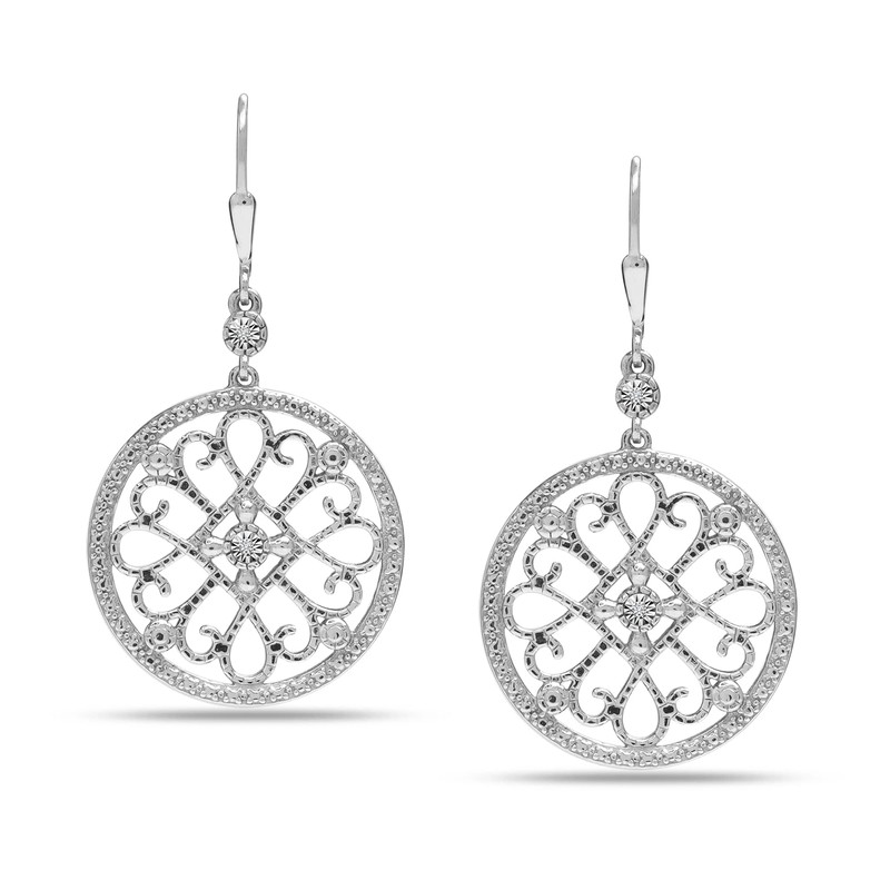 LeCalla 925 Sterling Silver Drop Earrings Light Filigree Heart Knot