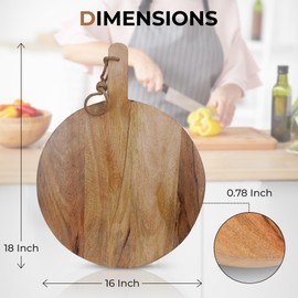 Becki Owens Round Mango Wood Cutting Board with Handle - Chopping Board for Preparing and Serving Food 18 x .78 x 24 - Wood Cutting Board for Kitchen, Meat, Vegetables, Cheese & Charcuterie