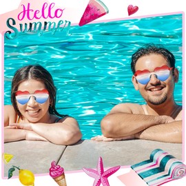 ILHSTY 2 pair Heart Sunglasses for Women Men, Heart Shaped Sunglasses for 4th of July, Bachelorette Party Birthday Patriotic Color Glasses (Blue White Red-Heart)