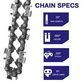 4 Pack 20 Inch Chainsaw Chain .325" Pitch .063'' Gauge 81 Drive Links Fits Stihl (PRE 2023 .063" Gauge) MS271, MS291, MS290, MS261 and more