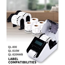 Replacement for Brother QL-800 QL-810W QL-820NWB Label Black/Red on White DK-2251 DK2251 Paper Tape (2.4 in x 50 ft) Continuous Label Rolls for Brother QL Label Printers, 6 Rolls with 1 Frame