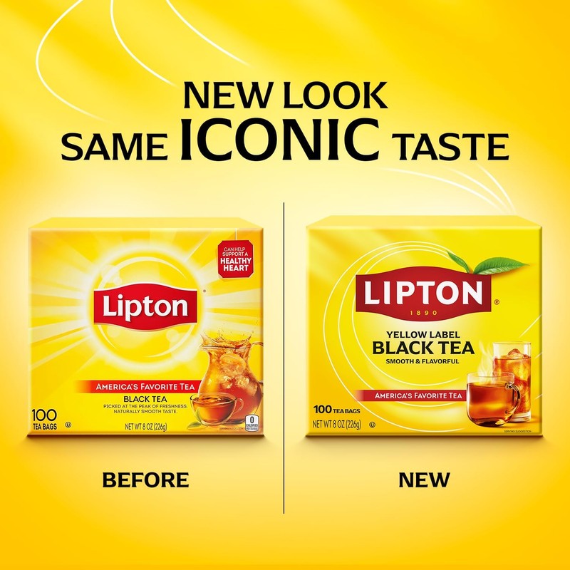 Lipton Black Tea Bags, Hot or Iced High Caffeine Tea,