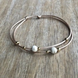 Fanfarria Gold and Stone Marble Bead Anklet