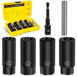 Topec 6PCS Deep Lug Nut Removal Tool, 1/2" Drive Lug Nut Extractor Set, 17-22mm Wheel Lock Removal Kit, Spark Plug Extractor Socket Set for Stripped, Rounded, Damaged Bolts & Studs
