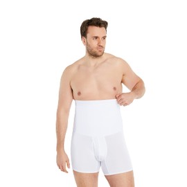 FINN Men's Shapewear Boxer Briefs with Tummy Control – Figure-Shaping Body Shaper Compression Shorts – High-Waisted Girdle Pants for Men Made from Cotton White L