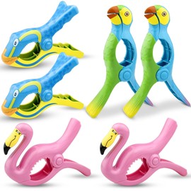 ADNEWX Pack of 6 Beach Towel Clips, Colourful Beach Towel Clips, Flamingo Parrot Fish Towel Clips for Beach Loungers, Bath Towel, Pool Railing, Washing Line