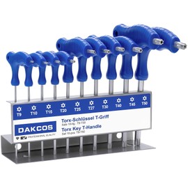 DAKCOS 10 Pcs T-Handle Torx Wrench Set, T9-T50 Star Key with Storage Rack, Cr-V
