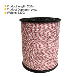 ALI2 Electric Fencing Conductor Wire, 6 Strand Polywire Electric Fence Wire Reel Nylon Stainless Steel, Cattle Sheep Horse Pets Crop Protection Pest Deterrent (Red and White 6-Strand 200m)