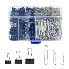 Binder Clips Paper Clips Assorted Sizes, 340 pcs Binder & Paper Clips in Container with Compartments, Silver Paper Clips & Black Binder Clips Set for Home, School, Office Supplies