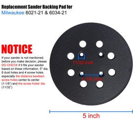 5-Inch 8-Hole Hook & Loop Sander Backing Pad Replacement Pad for Milwaukee 51-36-7090 & 51-36-7100 Compatible with Milwaukee 6021-21 & 6034-21 Random Orbit Sander