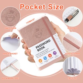 A6 Password Book Alphabetical with Tabs, Owl Password Keeper Book for Computer Website Login and Internet Address Password Management(Rose Gold)