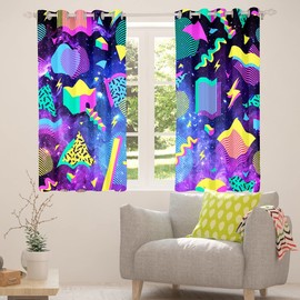 Erosebridal Galaxy Curtains 84"X63" Blue Purple Starry Sky Blackout Curtains,Vintage 80s 90s Memphis Curtains & Drapes Mens Hipster Hip-Hop Geometric Draperies Nebula Mystery Outer Space Room Decor