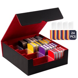 Trading Card Storage Box, 3000+ Card Deck Box with 24 Colorful Dividers & 4 Card Supporters, Commander Card Deck Case Fits for MTG, Magic Game Cards, YugiOh, TCG, PTG and Sport Cards (Black Red)