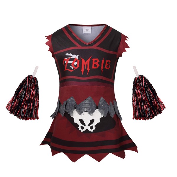 yolsun Zombie Skeleton Cheerleader Gostume for Girls, Glow in The Dark, Halloween Fearsome Costume (4-6 Years