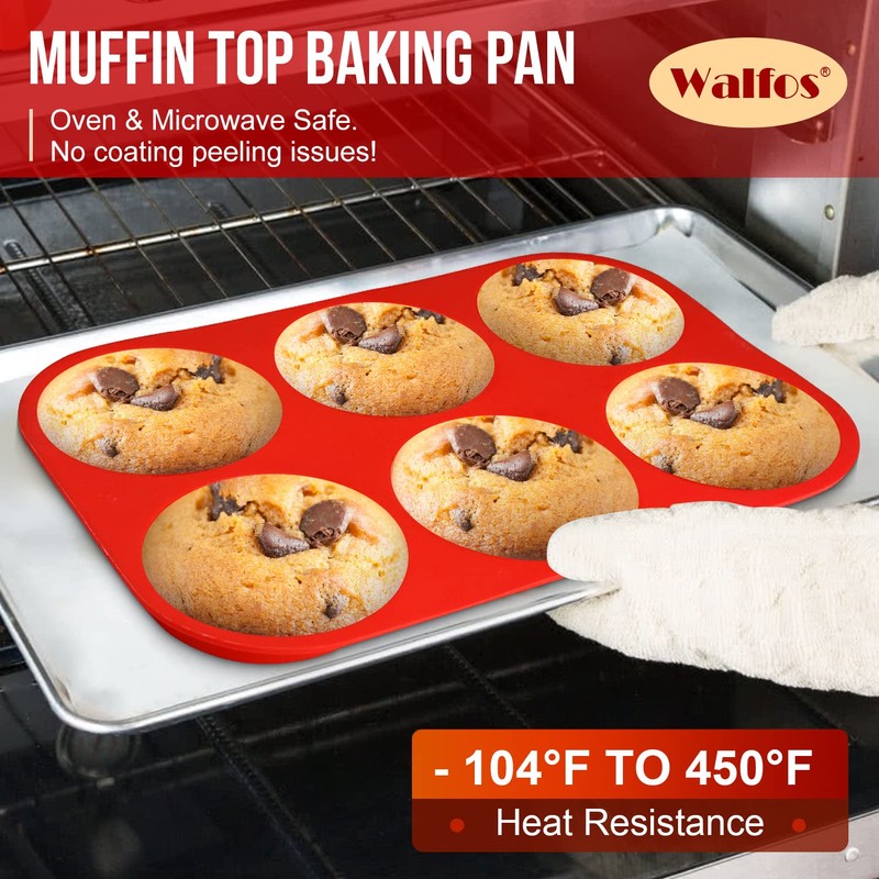Walfos Silicone Muffin Top Pans for Baking 4inch Jumbo Size,