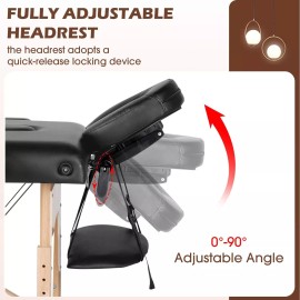 BestMassage Massage Table Massage Bed 3 Fold Portable Massage Table 73" L x 32" W Spa Bed - Black