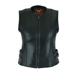 A&H Apparel Women Motorcycle Biker Classic Vest Genuine Cowhide Leather Vest With Gun Pocket (X-Large)