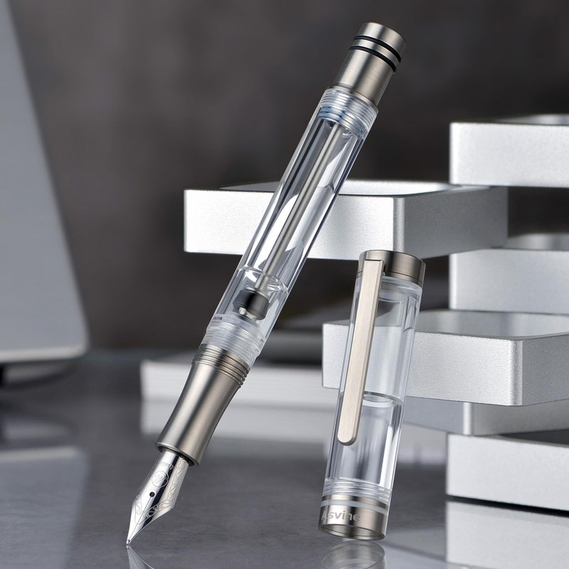 Asvine Vacuum Filling Fountain Pen Luxury Titanium Fine Point Pen