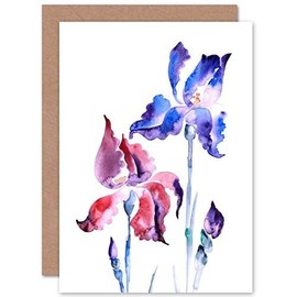 Wee Blue Coo Flowers Violet Iris Greeting Card With Envelope Inside Premium Quality Flowers