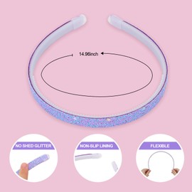 Moikolok Glitter Headband 6pcs Plastic Non Slip Hairbands Bling Confetti Rainbow Hair Bands with Teeth, Girls Colorful Hair Accessories