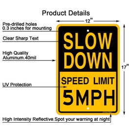 Jowanyo Slow Down Speed Limit 5 MPH Sign,Traffic Sign,17 x 12 inches,Reflective Aluminum,UV Protected,Weather Resistant,Waterproof,Durable Ink,Outdoor Use,Easy to Mount(4 Pack)