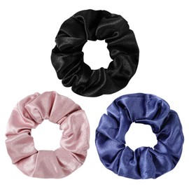 Annhua 100% Silk Hair Elastic Silk Hair Rubber Set of 3 Hair Clips, Silk Hair Tie, Stylish, Scrunchy, Bulk Hair Ornament, Black & Blue & Pink, Solid, Hair Accessories, Women's, Redis Gift, Adult Cute