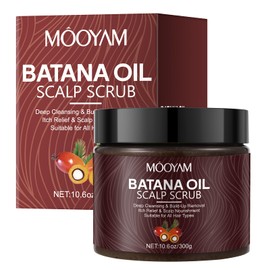 GUOYAOLIFU Scalp Scrub with Batana Oil, 2-in-1 Shampoo Scalp Exfoliator for Hair Treatment, Includes Silicone Scalp Massager, Removes Buildup & Dandruff, 10.6oz