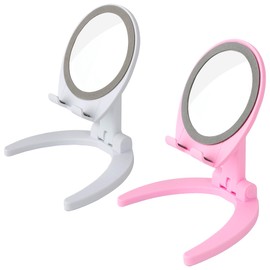 Umbrotiger 2 in 1 Adjustable Phone Tablet Stand with Mirror Foldable Lightweight Desk Holder for Office/Home/Travel (Pink & White) + Free Lens Cloth