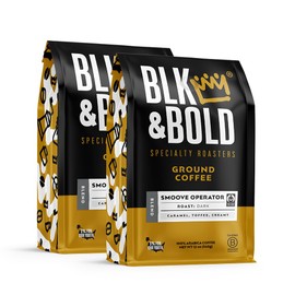 BLK & Bold Ground Coffee, Smoove Operator Dark Roast, 100% Arabica Coffee Beans, Caramel Toffee Notes, Smooth Full Bodied For Drip Coffee Maker, French Press & Coffee Pot, 12 oz Bags (2 Pack)