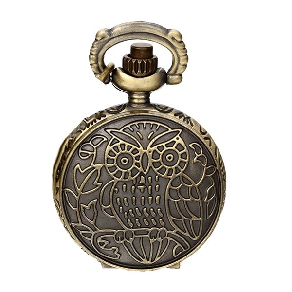 JewelryWe Christmas Gift Vintage Owl Brass Pocket Watch Antique Chain