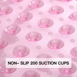 YINENN Bath Tub Shower Mat 40 x 16 Inch Non-Slip and Extra Large, Bathtub Mat with Suction Cups, Machine Washable Bathroom Mats with Drain Holes, Light Pink