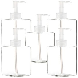 Youngever 5 Pack Clear Plastic Square Pump Bottles, Refillable Plastic Pump Bottles for Dispensing Lotions, Shampoos (12 Ounce Clear)