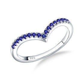 Sapphire Wedding Ring Plain Sterling Silver Silver Wishbone Ring for Women Wedding Band V Shaped Half Eternity Promise Ring Size 8