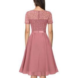 MISSMAY Women's Elegant Style Sequin Lace A-Line Cocktail Party Dress (Small, Cinnamon Pink)