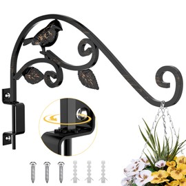 Plant Hangers Outdoor 15.15 inch Swivel Plant Wall Hanger, Sturdy Wrought Iron Hanging Plant Hooks, Hanging Plant Bracket Indoor&Outdoor for Bird Feeders, Planters, Lanterns, Wind Chime 1 Pack