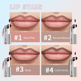 BANGFENG 4Pcs Peel Off Lip Liner Stain - Long-Lasting, Smudge-Proof, Waterproof Nude Matte Lip Tint, Non-Fading Peel Off Lip Color, Effortless Precision & Full Coverage, Vegan & Cruelty-Free