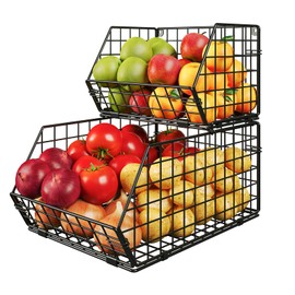 2 Tier Stackable Wire Basket-Kitchen Counter, Pantry Organization and Storage - Cabinet, Countertop Space Saving Organizing - Produce, Fruit, Vegetable,Onion, Potato, Bread Organizer Bin