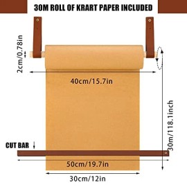 Lincia Kraft Paper Roll Wall Art Dispenser With Leather Straps And Wood Holder 30M