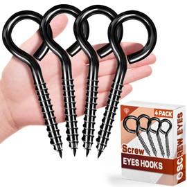 4 Pcs Black Stainless Steel Screw in Eye Bolts, 5 Inch Large Screw Eye Hooks for Hanging, Tie-Downs, Heavy-Duty Applications