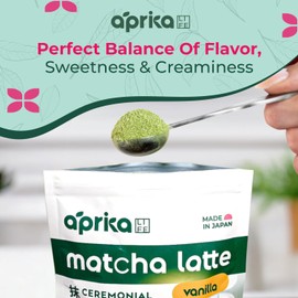 AprikaLife Matcha Latte Powder, Premium Barista Crafted Mix with Natural Vanilla Flavor - Authentically Japanese - 1st Harvest Ceremonial Grade, Sweet Matcha Powder Used by Coffee Shops 6.8 oz / 180g