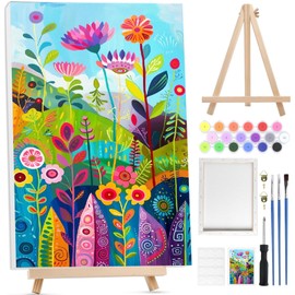Bowetile Colorful Flowers Paint by Numbers for Adults with Framed Canvas&Wooden Easel, Paint by Numbers Kit for Adults Beginners Canvas Kit,DIY Acrylic Pigment Drawing Paintwork for Home Decor20x30cm
