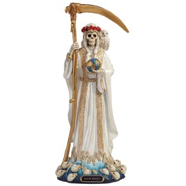 Veronese Design 11 1/2 Inch Santa Muerte Grim Reaper Holy Death Resin Sculpture White Gold Finish